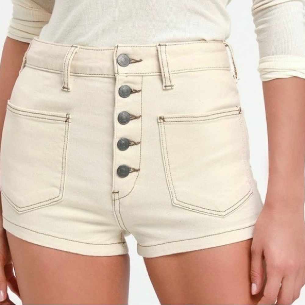 We The Free High Waist Button-Front Cream Shorts